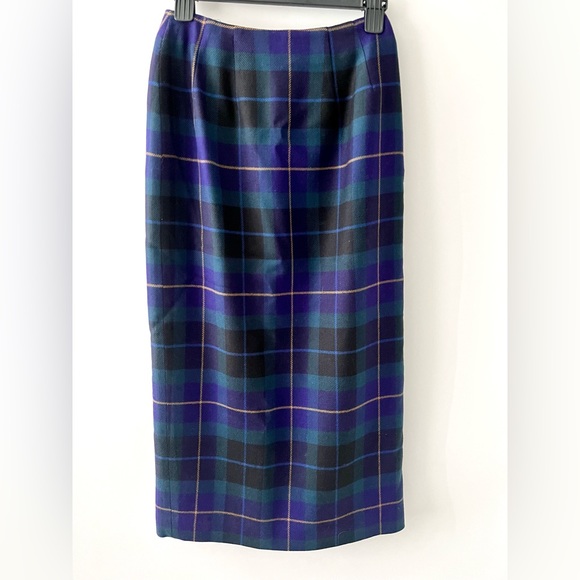 TALBOTS | Plaid Vintage Wool Wrap Long Maxi Skirt Purple Green Fringe Size 4 - Picture 7 of 11